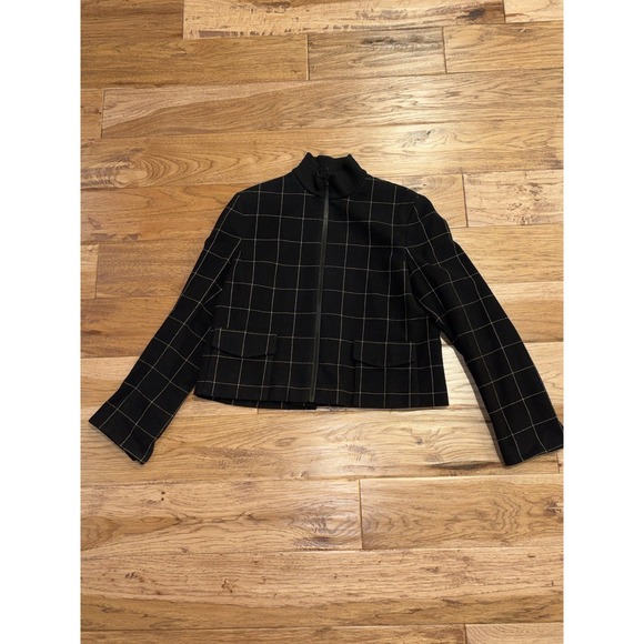 AKRIS Punto Black Windowpane 100% Wool Zip Jacket Women's US 10 - Picture 9 of 9